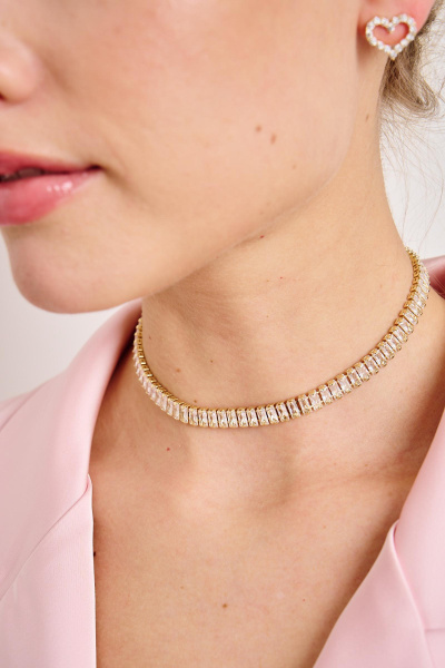 Чокер-дорожка с овальными стразами (золото-белый)